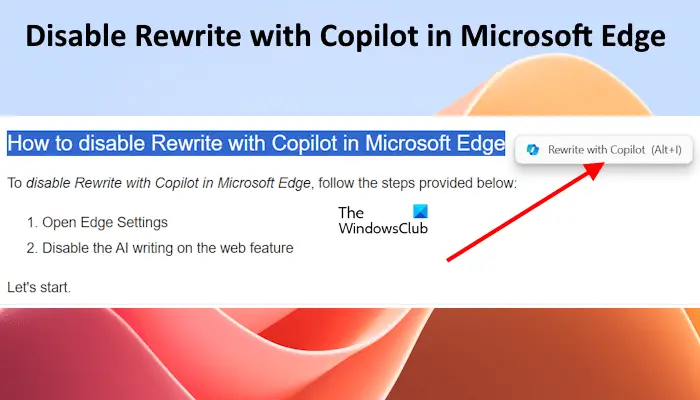 disable Rewrite with Copilot in Edge