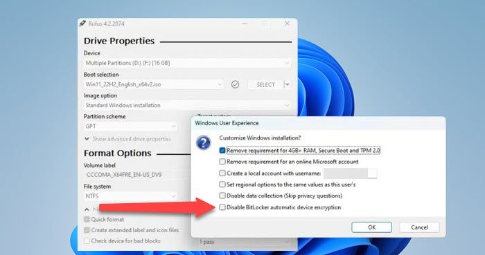 Disable automatic BitLocker Device Encryption during installation on Windows 11