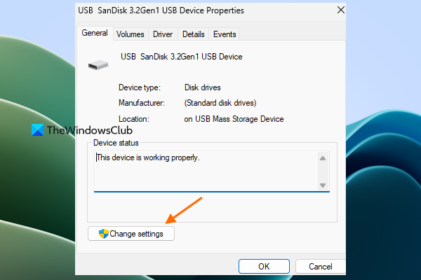 use change settings button