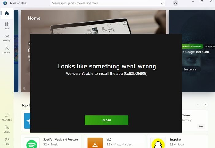 Microsoft Store Error 0x80d06809