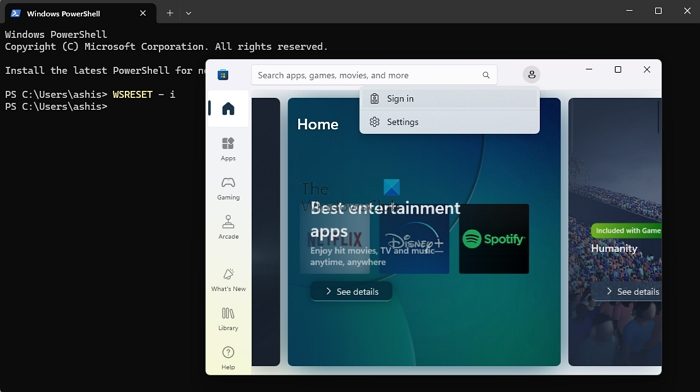Reset Microsoft Store via Windows Terminal