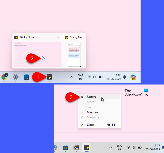 Restore option for Sticky Notes