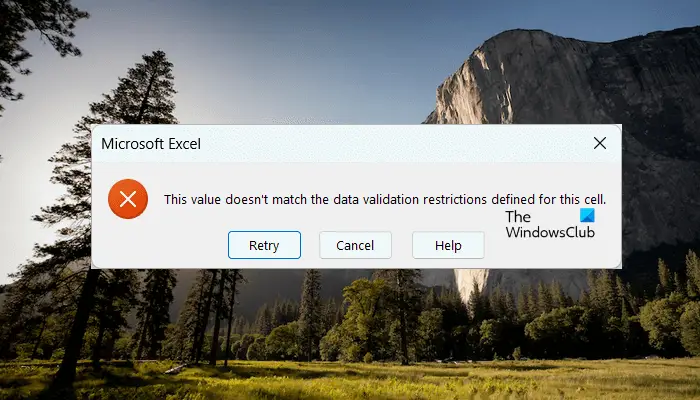 value doesn't match the data validation
