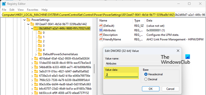 AHCI Link Power Management setting 2 Registry