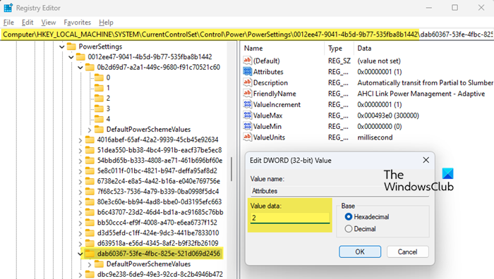 AHCI Link Power Management setting Registry