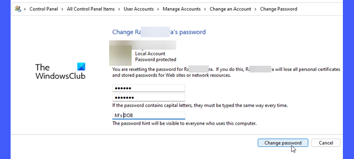 Change password in Control Panel