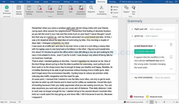 Grammarly in Ms Word