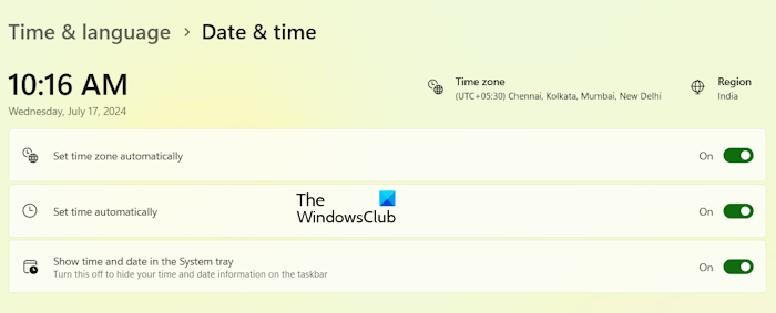 Set date and time on Windows 11