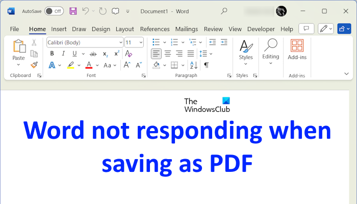 Word not responding saving as PDF