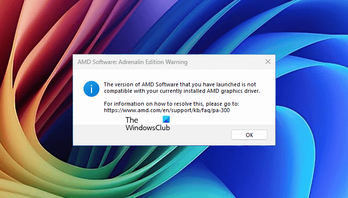 the version of amd radeon software you have launched is not compatible解決
