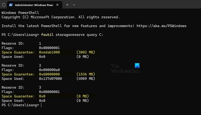 View Reserved Storage via PowerShell