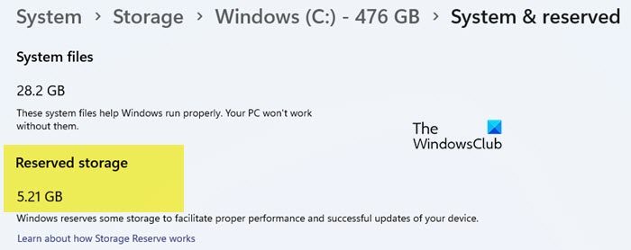 View Reserved Storage via Settings