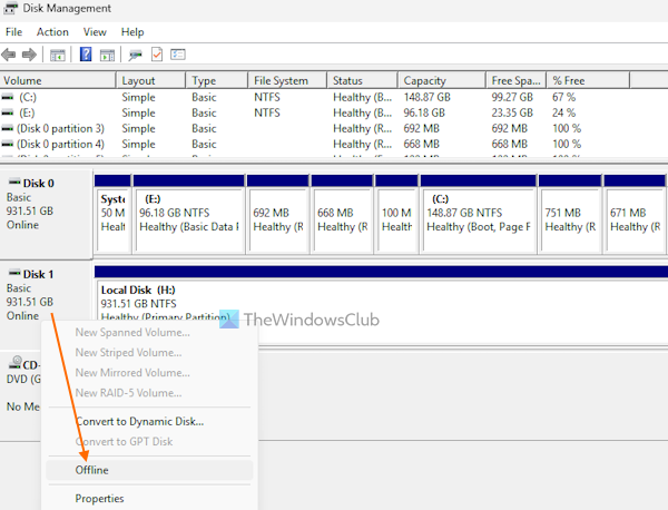 take disk offline disk management