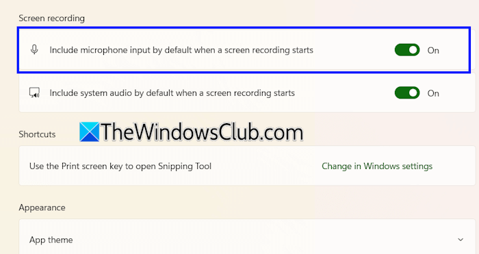 Enable Microphone input in Snipping Tool