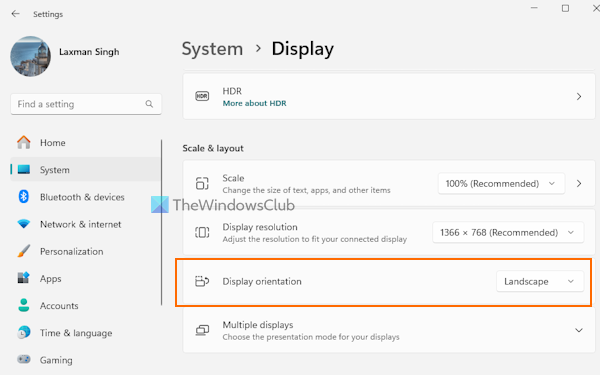 change display orientation settings app
