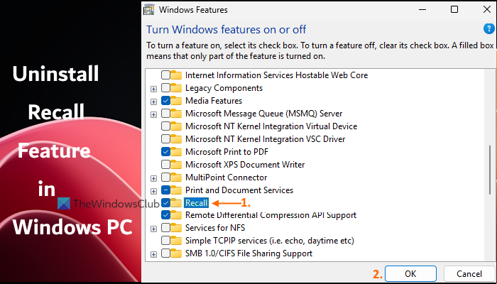 remove or uninstall recall windows