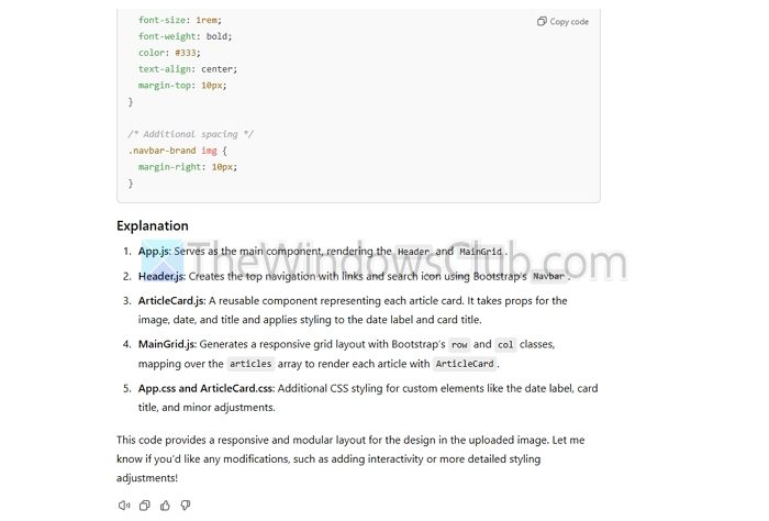 ChatGPT Image to Website code details