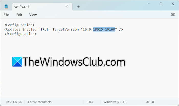Configuration file to revert Office version