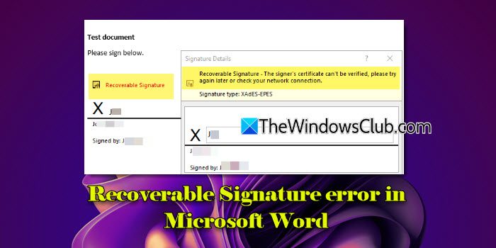 Recoverable Signature error in Microsoft Word