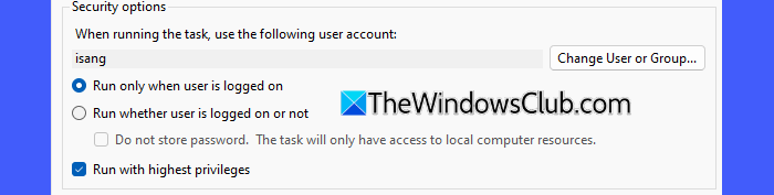 Security Options Task Scheduler
