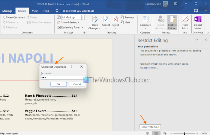 remove editing restrictions word document