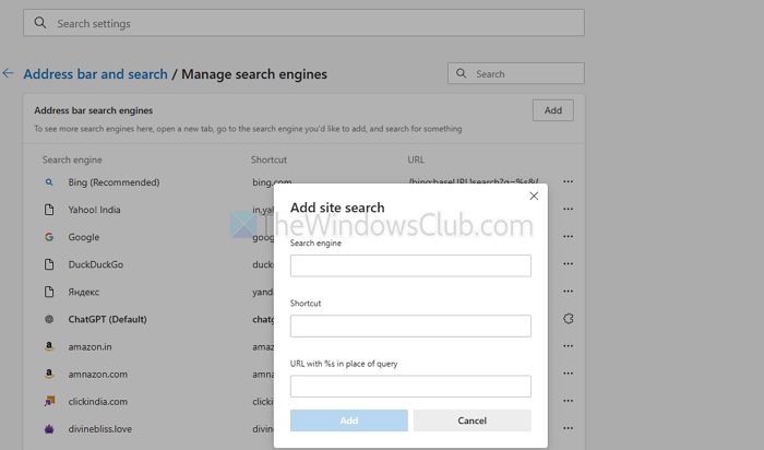 Add Search Engine in Microsoft Edge