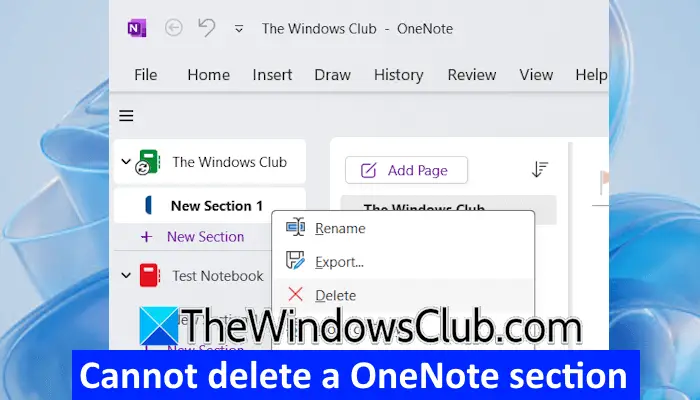 Cannot delete a section in OneNote