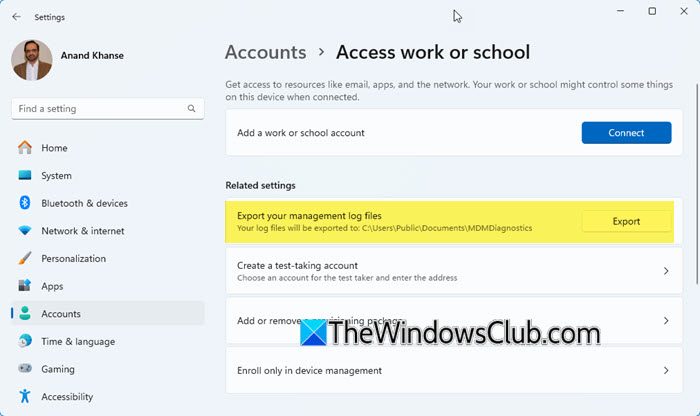 Export Management Log files in Windows