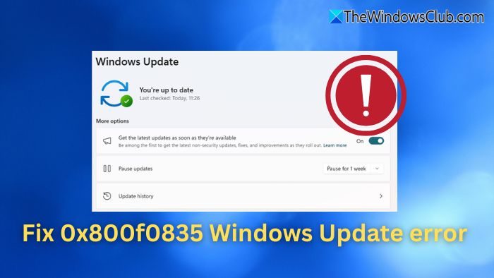 Fix 0x800f0835 Windows Update error