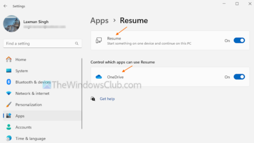 How to enable Resume feature for Apps in Windows 11