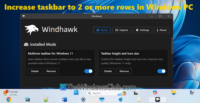 increase taskbar 2 more rows windows 11