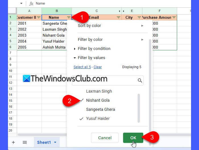 Applying filters in Google Sheets