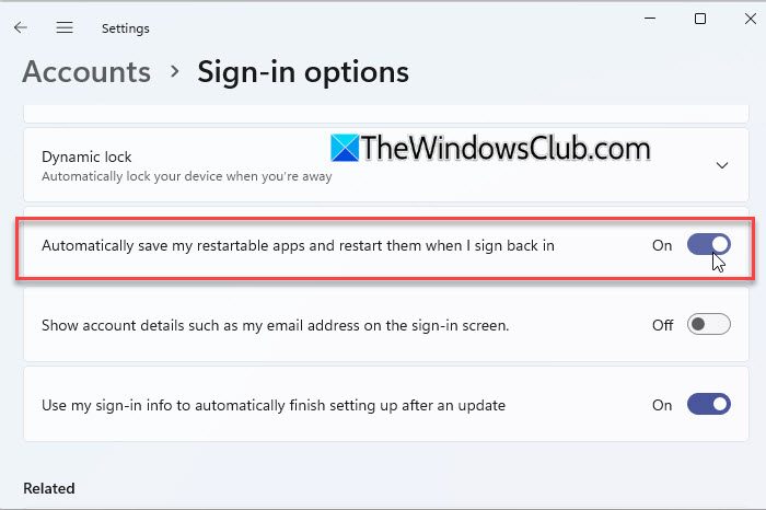 Automatically save my restartable apps