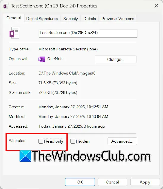Clear read only attribute OneNote