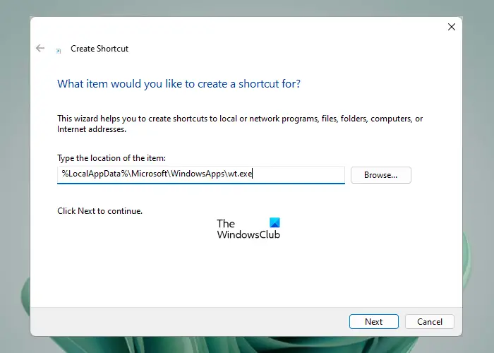 Create desktop shortcut for Windows Terminal