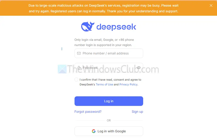DeepSeek Registration not working
