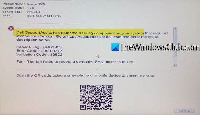 Dell SupportAssist has detected a failing component