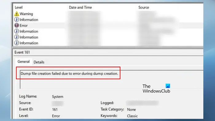 Dump File creation failed due to error during Dump Creation