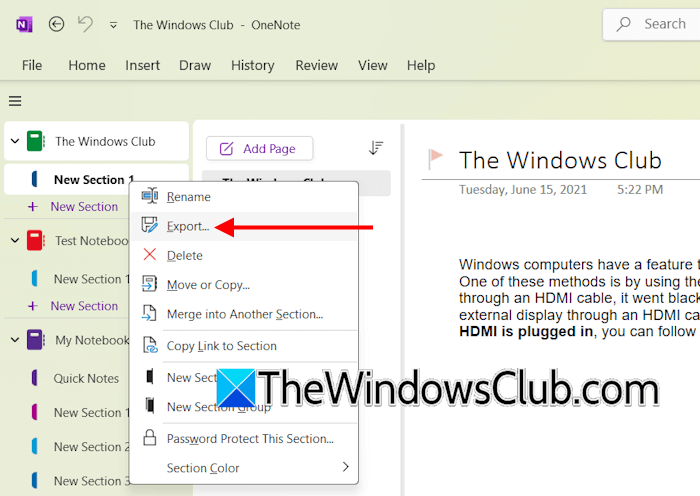 Export OneNote notebook