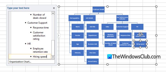 Inserting data into SmartArt