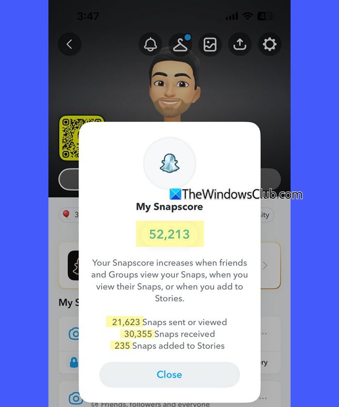 Snap Score breakdown
