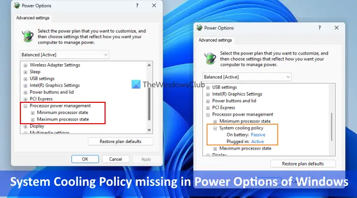 System Cooling Policy missing in Power Options of Windows