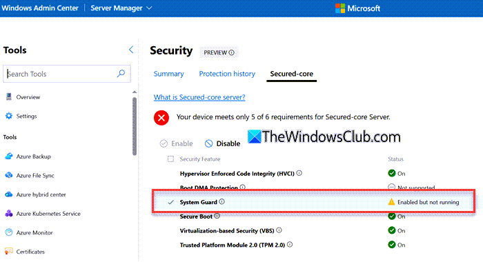 System Guard Enabled but not running in Windows Server