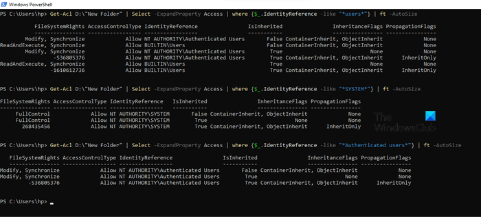 View NTFS permissions for a particular user name