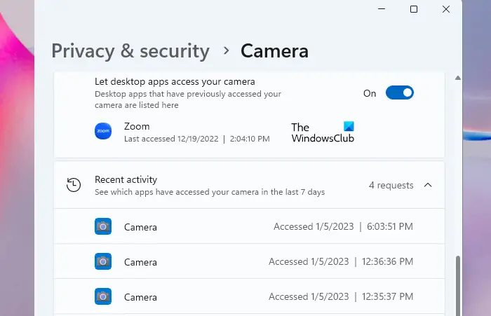What app is using my camera Windows 11