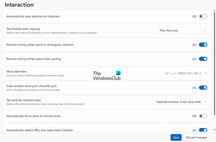 Windows Terminal Interaction setting