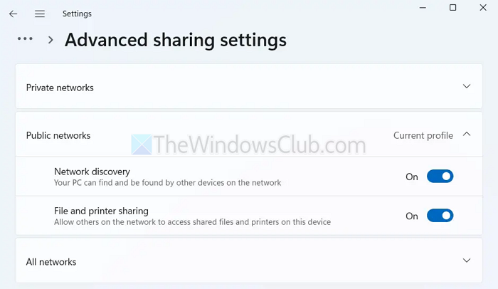 enable network discovery and file and printer sharing
