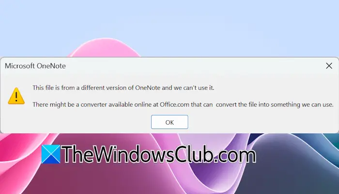 file is from different version OneNote