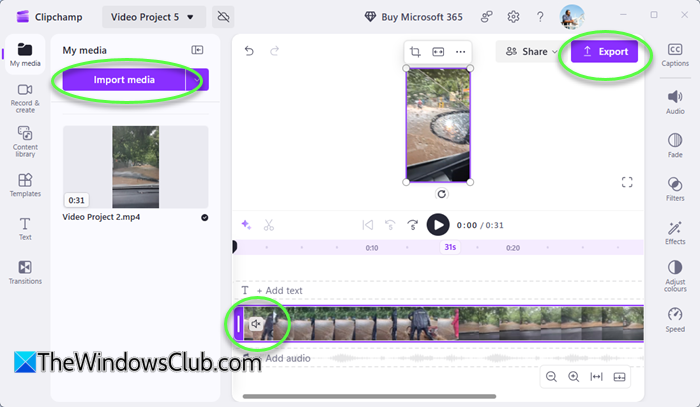 remove audio from video using the Clipchamp app windows 11