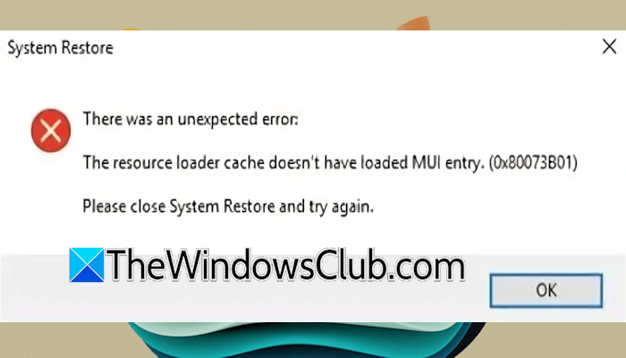 system restore error 0x80073B01
